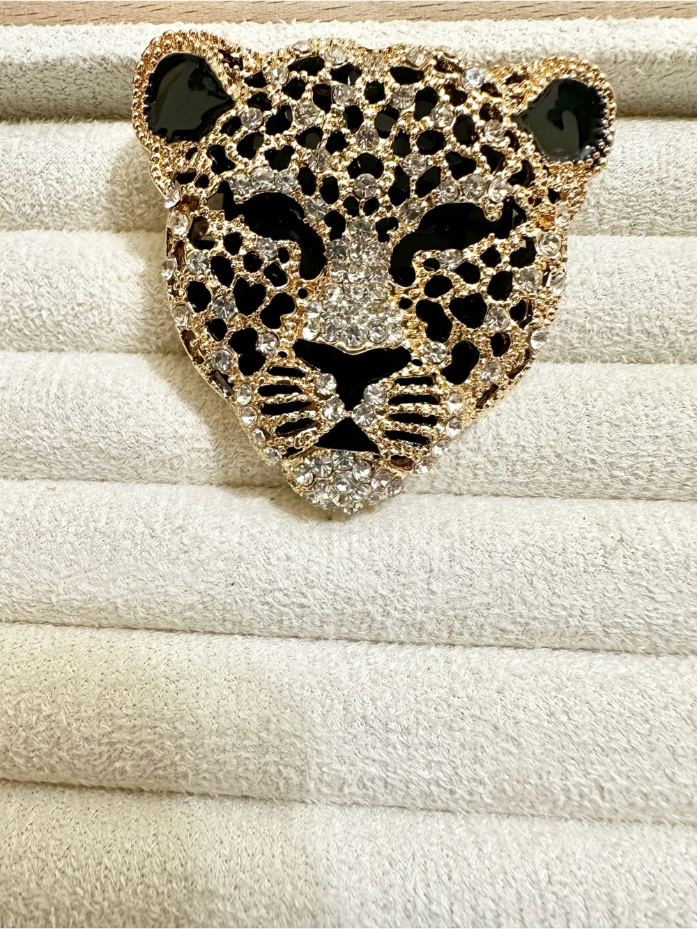 Gold and Black Crystal Leopard Brooch